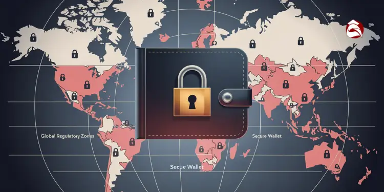 Locked wallet graphic over world map with padlock icons