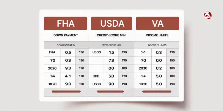 Comparison table of FHA, USDA, and VA loan requirements