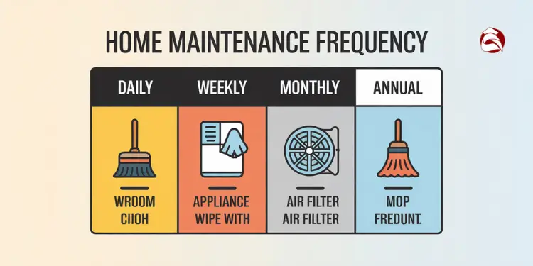 Home maintenance chart showing daily, weekly, monthly, and annual tasks