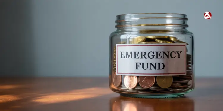 Jar labeled emergency fund with coins