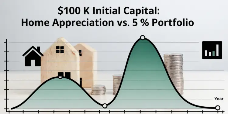 Graph shows capital growth from home appreciation versus portfolio investment.