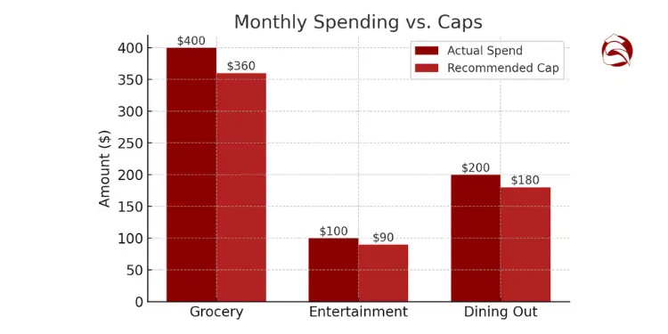 Bar chart comparing actual vs. capped spending in grocery, entertainment, and dining