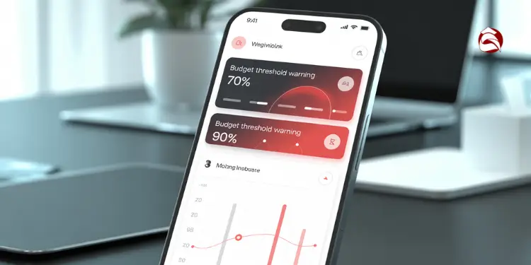 Budgeting app on smartphone showing alerts for spending threshold warnings