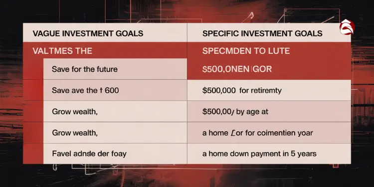Table comparing vague and specific investment goals side by side