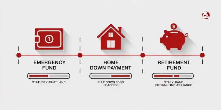 Emergency, home down payment, and retirement fund progress bars