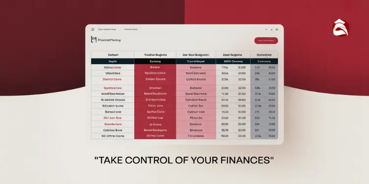 Budget comparison table across multiple spending types and planning methods
