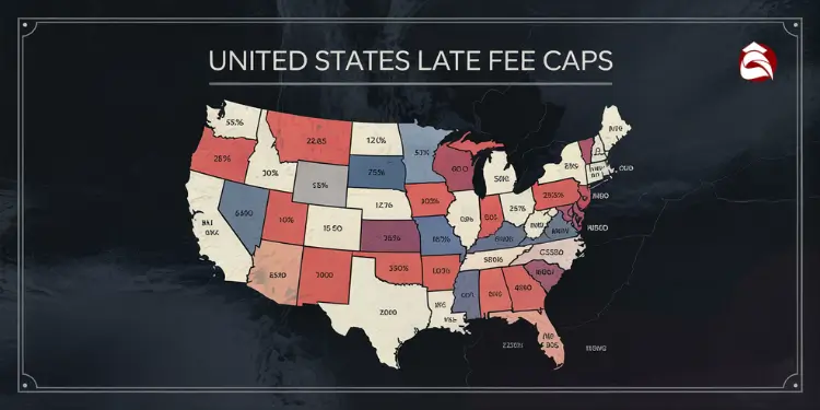 US map showing late fee caps by state in percentages