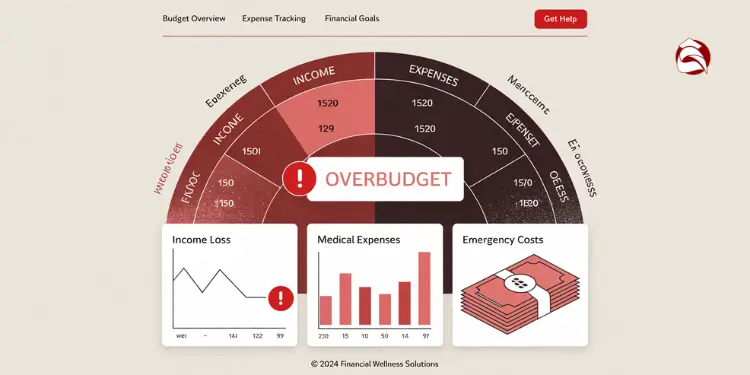 Dashboard showing budget overages from income loss and emergencies