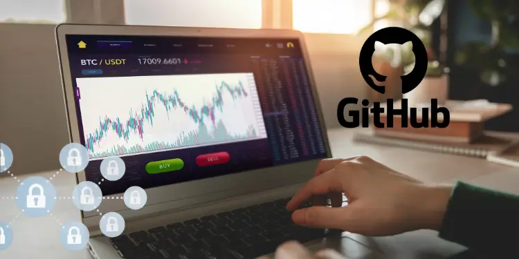 Screenshot of GitHub repo displaying BTC/USDT rate at 17009.66.
