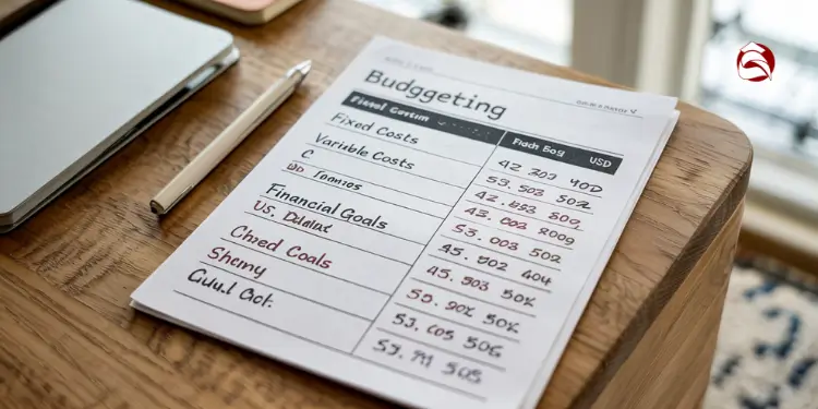 Budget worksheet showing fixed, variable, and financial goal allocations