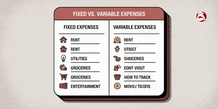 Chart comparing fixed and variable expense categories with icons