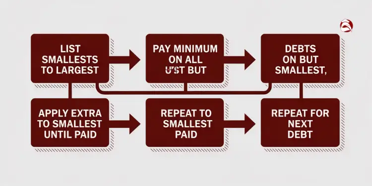 Flowchart outlining steps of the debt snowball method