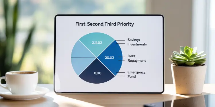 Close-up of a pie chart showing first, second, and third priorities on a desk tablet