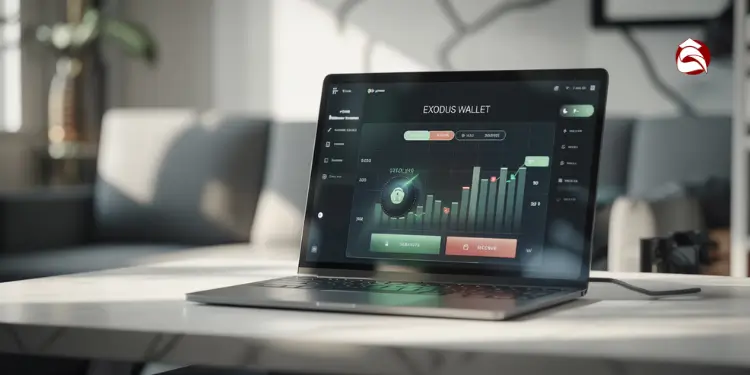 Laptop screen showing crypto wallet dashboard with graph