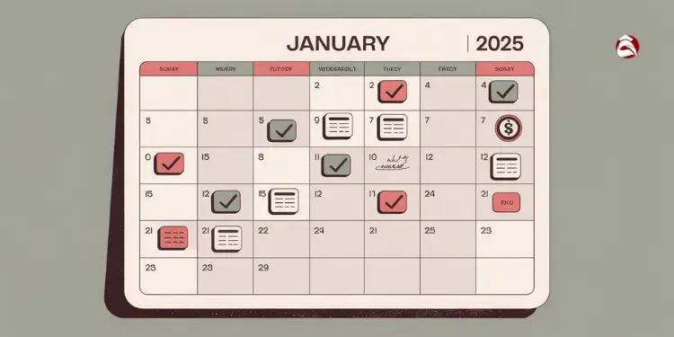 Monthly calendar with budget checkmarks and notes