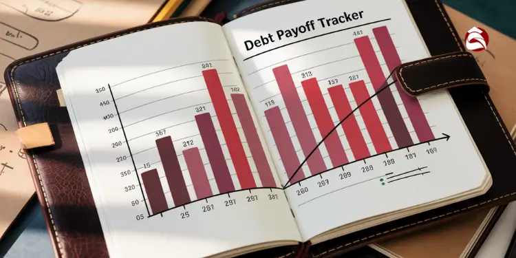 Journal with debt payoff tracker graph and red bars