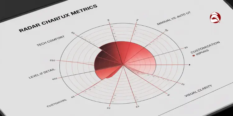 Radar chart showing UX metrics like tech comfort and input customization