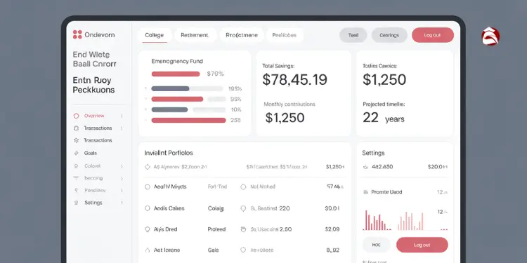 Dashboard showing savings progress and KPIs