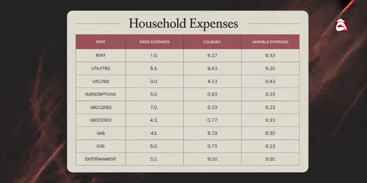 List of typical fixed and variable expenses in a household