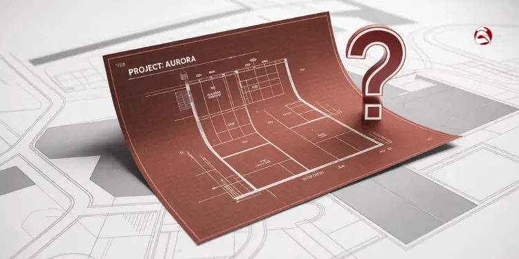Blueprint labeled “Project Aurora” with question mark symbol