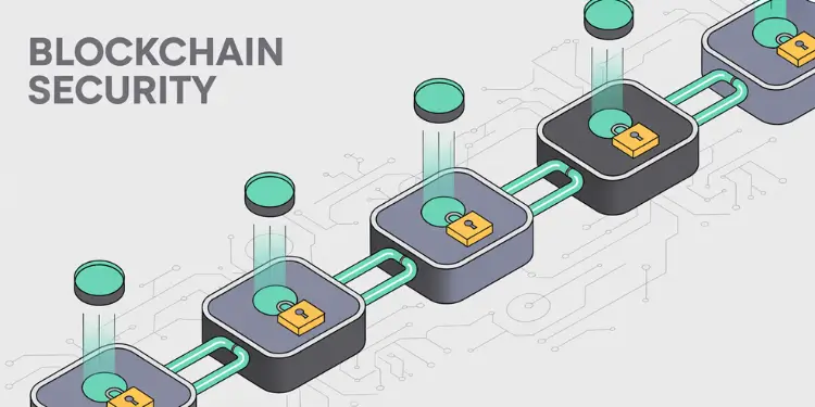 Blocks connected by arrows in a chain, representing the core components of blockchain.