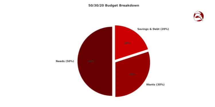 Pie chart showing 50/30/20 budget rule categories