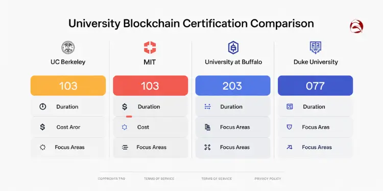 University blockchain certification comparison chart