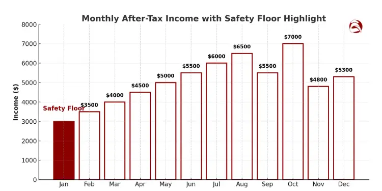 Bar graph with highlighted safety floor for income planning