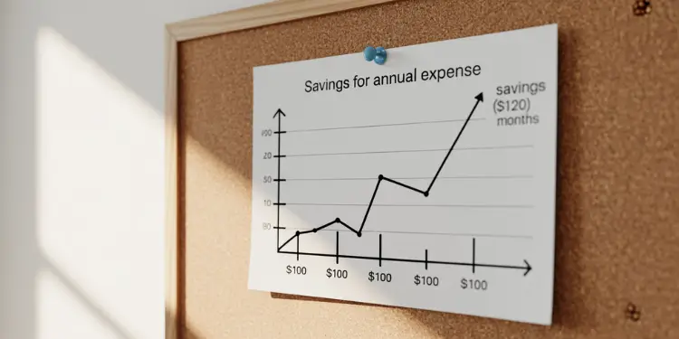 Pinned chart on corkboard depicting incremental monthly savings contributions over a year.