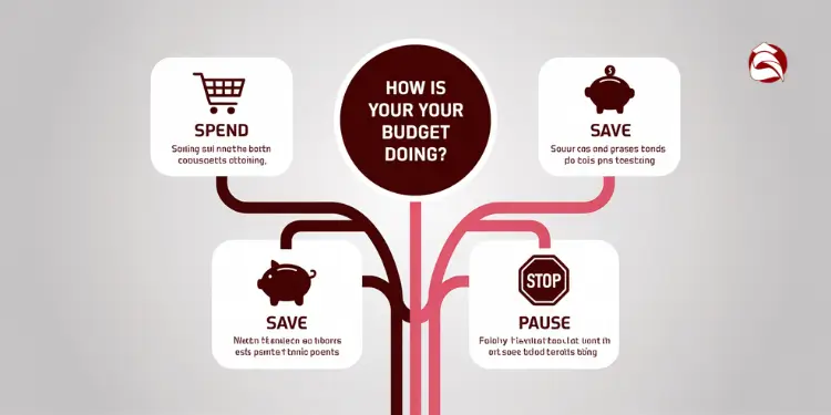 Decision tree diagram for evaluating budget with save, spend, and pause options