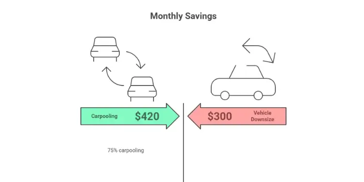 Monthly savings comparison between carpooling and vehicle downsizing
