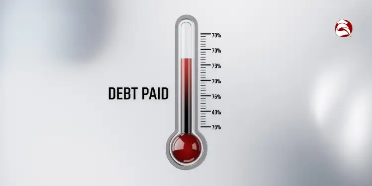 Thermometer graphic showing percentage of debt paid