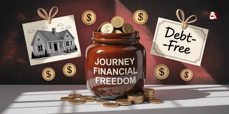 Icons of home, debt payoff, emergency fund on a board