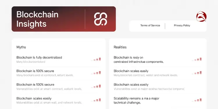 Chart listing blockchain myths vs. realities side by side