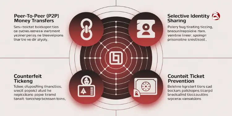 Use case icons showing blockchain in identity and ticketing