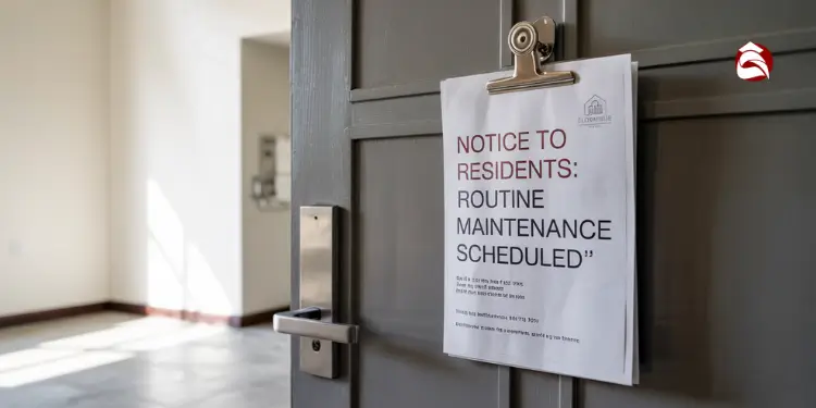 Door with notice for residents about scheduled routine maintenance