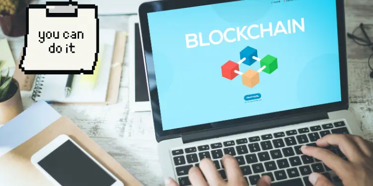 Stylized graphic of blockchain workbook saying “you can do it.