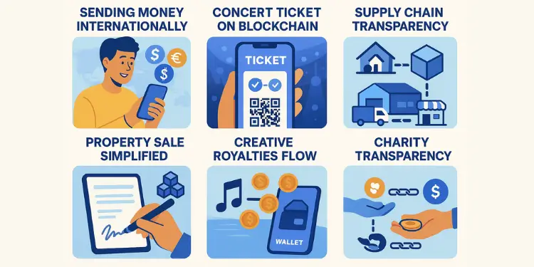 Infographic showing blockchain use case examples across different industries