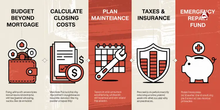 Five-step infographic with icons for post-mortgage budgeting