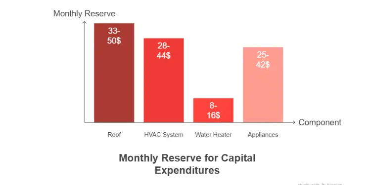 Bar chart of monthly reserve amounts for roof, HVAC system, water heater, and appliances