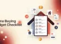 Home buying budget checklist with house and document icons