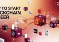 Graphic showing how to start a blockchain career with connected blockchain elements