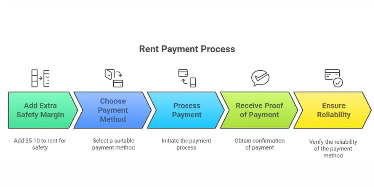 Rent payment process flowchart with five steps