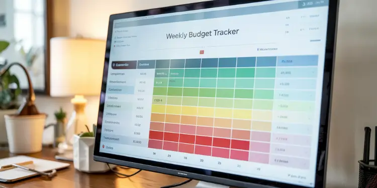 Screen showing weekly budget heat map with categories color-coded for analysis