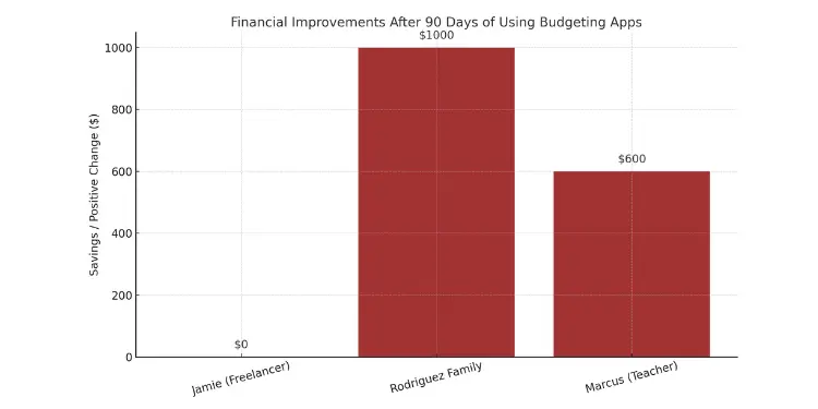 Bar chart showing financial gains after using budgeting apps for 90 days