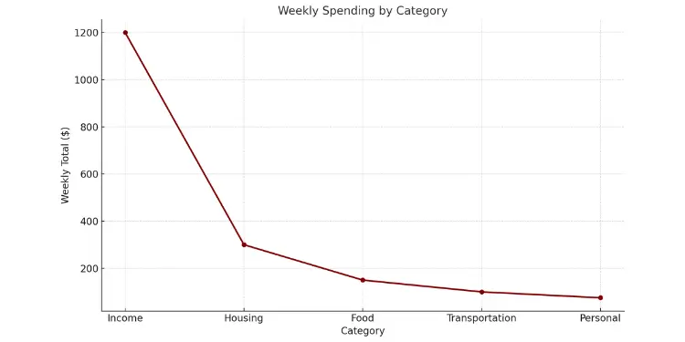 Line graph of weekly spending versus income