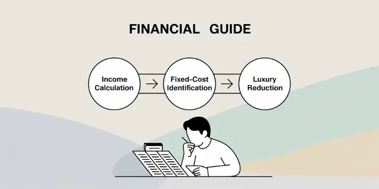 Diagram illustrating three steps: income calculation, cost identification, and luxury reduction.