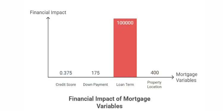Bar chart showing financial impact of various mortgage variables including loan term