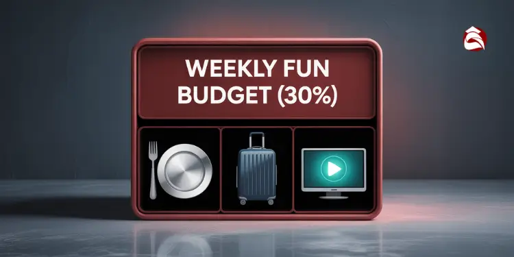 Icons of plate, luggage, and screen under “Weekly Fun Budget”