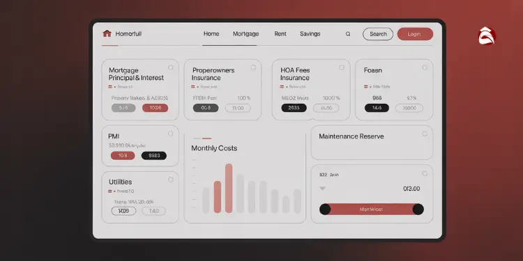 Mortgage and utility dashboard estimating monthly homeownership costs